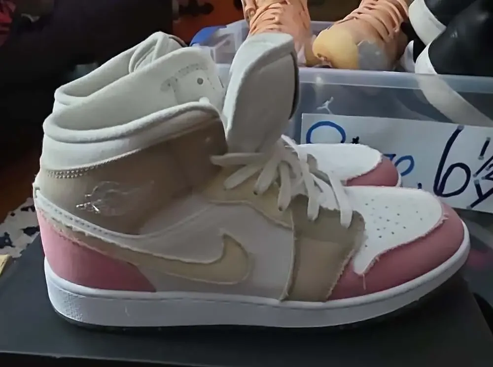 Jordan Air Jordan 1 Mid SE Pastel Grind Size 5.5Y Pink White DJ0338-100